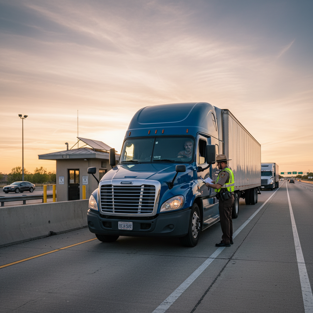 Professional truck driver planning route with secure parking at The Safe Stop