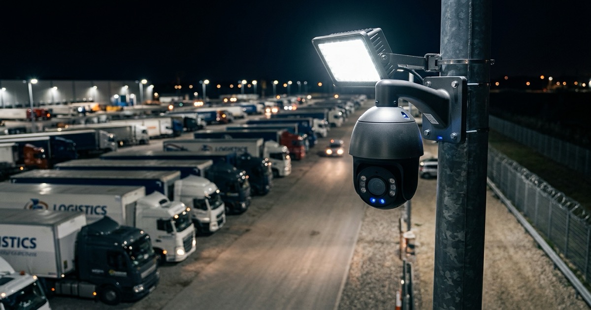 Team drivers at a secure truck parking facility preparing for shift change